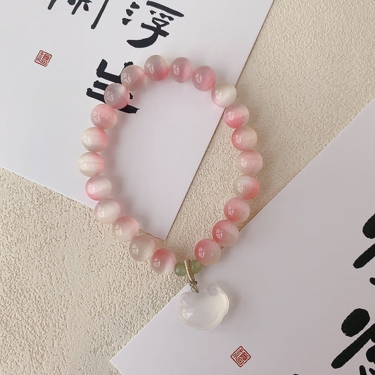 DAOCALM Pink Cat's Eye Bracelet | Liuli Auspicious Cloud